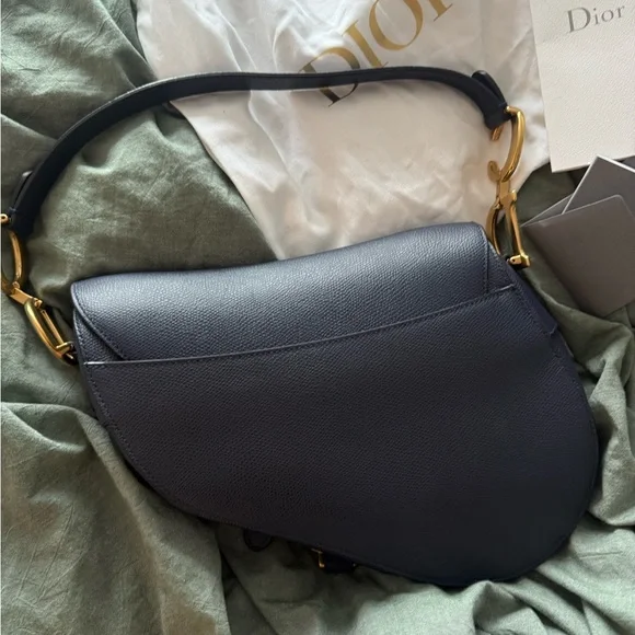 Dior Navy Grained Leather Medium Saddle Bag - Picture 9 of 13